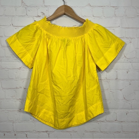 J Crew Off The Shoulder Top Womens 00 Yellow Cotton Short Sleeve - Picture 7 of 8